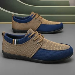 Men's Casual Lace-Up Shoes in Tan & Navy Blue, Unique Woven Design, Perfect for Everyday Style & Comfort