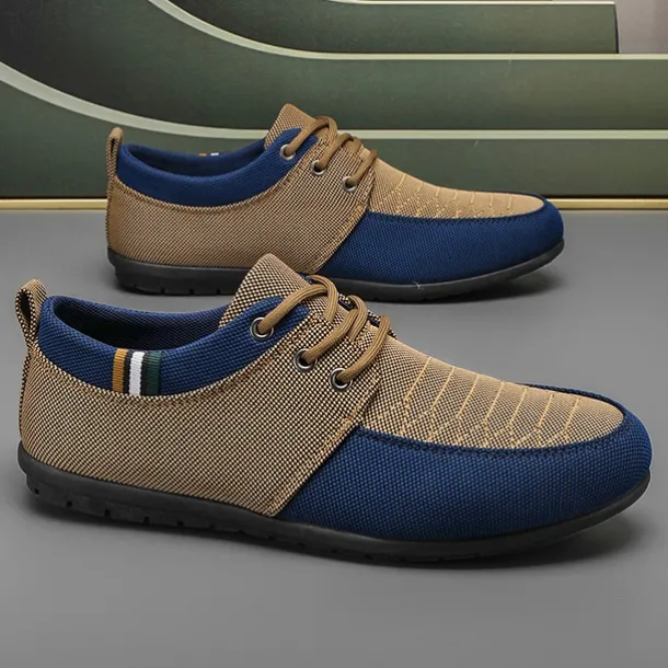 Men's Casual Lace-Up Shoes in Tan & Navy Blue, Unique Woven Design, Perfect for Everyday Style & Comfort