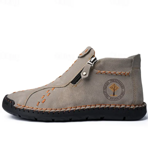 Men's Casual Light Blue Leather Loafers with Unique Hand-Stitched Details and Zip Closure, Ideal for Daily Wear