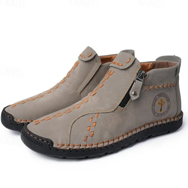 Men's Casual Light Blue Leather Loafers with Unique Hand-Stitched Details and Zip Closure, Ideal for Daily Wear