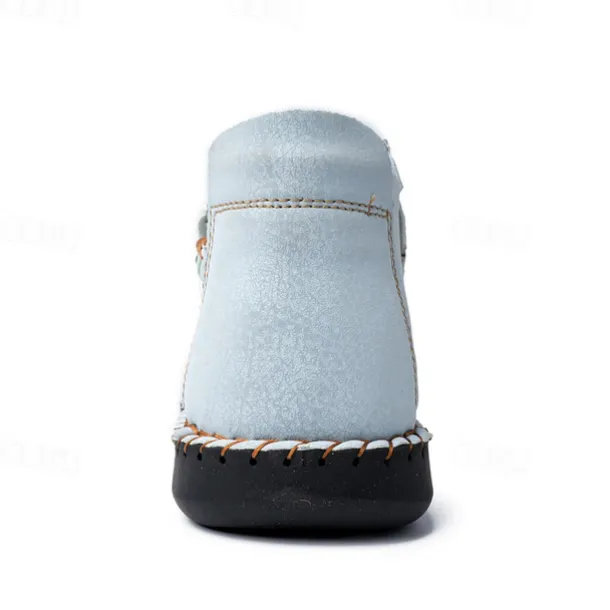 Men's Casual Light Blue Leather Loafers with Unique Hand-Stitched Details and Zip Closure, Ideal for Daily Wear