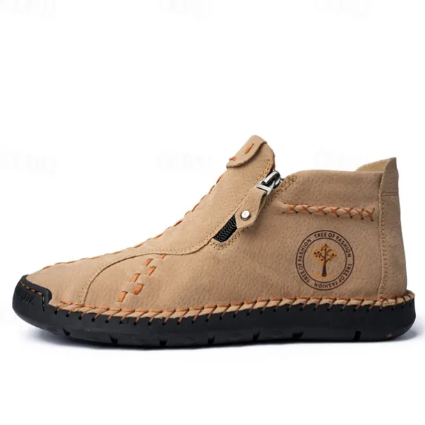 Men's Casual Light Blue Leather Loafers with Unique Hand-Stitched Details and Zip Closure, Ideal for Daily Wear