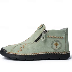 Men's Casual Light Blue Leather Loafers with Unique Hand-Stitched Details and Zip Closure, Ideal for Daily Wear