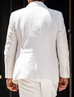 Men's Casual Linen Suits White Summer Fashion Casual Solid Colored Standard Fit 2 Piece Single Breasted Two-buttons