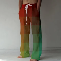 Men's Casual Pants Drawstring Straight Leg Geometric Vacation Casual Red Blue Inelastic