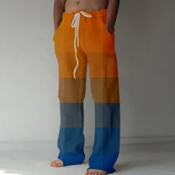 Men's Casual Pants Drawstring Straight Leg Geometric Vacation Casual Red Blue Inelastic