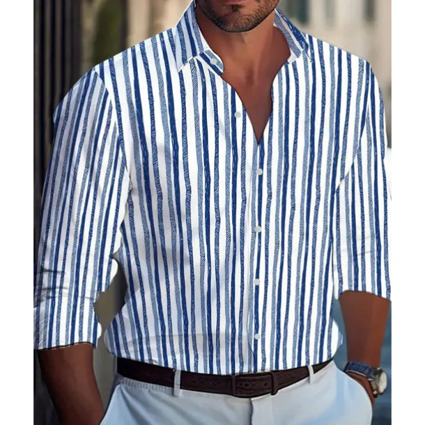 Men's Casual Shirt Beach Shirt Button Up Shirt Black Yellow Wine Red Blue Long Sleeve Stripes and Plaid Lapel Vacation Hawaiian Button-Down Clothing Apparel Polyester Fashion Casual Comfortable