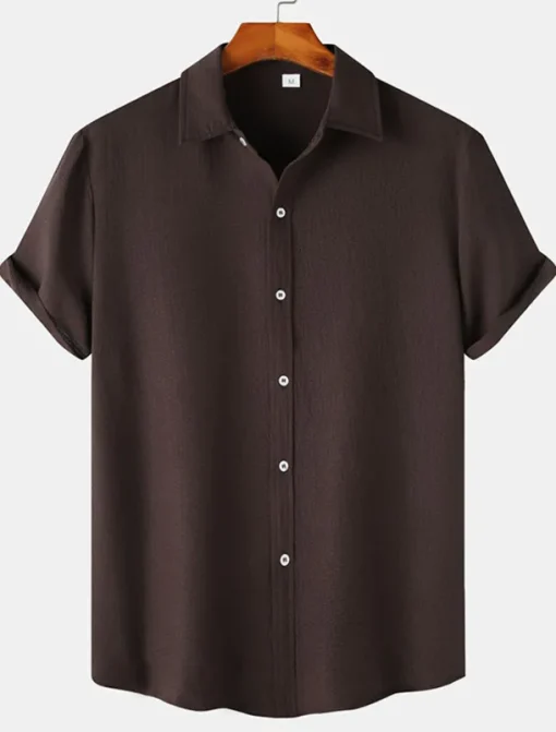 Men's Casual Shirt Black Yellow Pink Wine Blue Short Sleeve Plain Lapel Vacation Street Basic Clothing Apparel Polyester Fashion Leisure