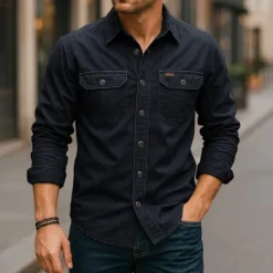 Men's Casual Shirt Work Shirt Button Up Shirt Dark Navy khaki Light Grey Army Green Long Sleeve Solid / Plain Color Lapel Vacation Holiday Button-Down Clothing Apparel Cotton Fashion Casual