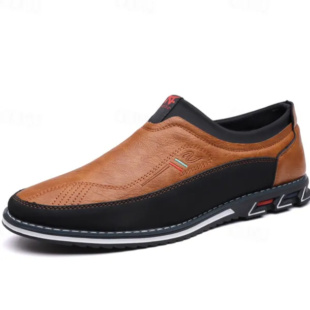 Men's Casual Slip-On Loafers - Brown and Black Breathable Leather Shoes for Everyday Wear