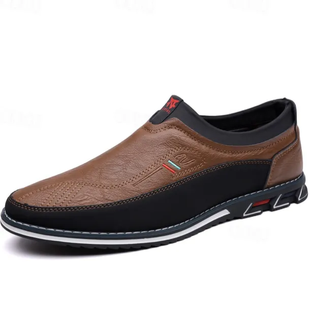 Men's Casual Slip-On Loafers - Brown and Black Breathable Leather Shoes for Everyday Wear