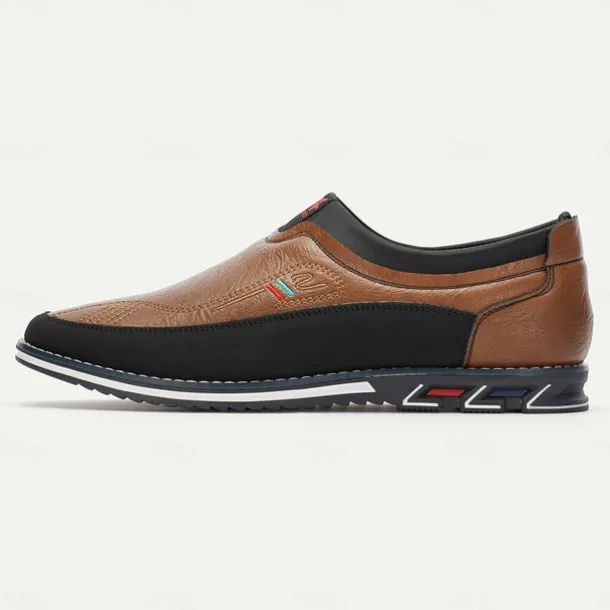 Men's Casual Slip-On Loafers - Brown and Black Breathable Leather Shoes for Everyday Wear