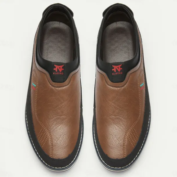 Men's Casual Slip-On Loafers - Brown and Black Breathable Leather Shoes for Everyday Wear