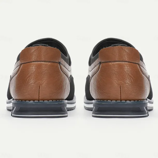 Men's Casual Slip-On Loafers - Brown and Black Breathable Leather Shoes for Everyday Wear