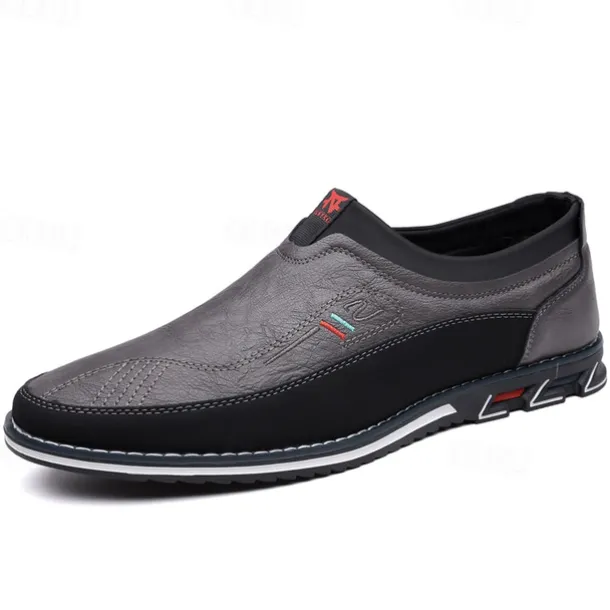 Men's Casual Slip-On Loafers - Brown and Black Breathable Leather Shoes for Everyday Wear