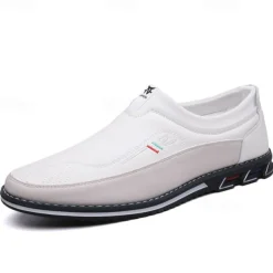 Men's Casual Slip-On Loafers - Brown and Black Breathable Leather Shoes for Everyday Wear