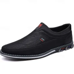 Men's Casual Slip-On Loafers - Brown and Black Breathable Leather Shoes for Everyday Wear