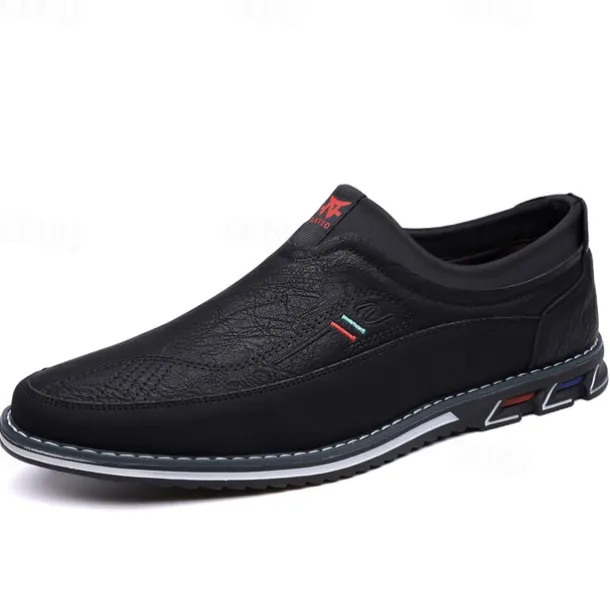 Men's Casual Slip-On Loafers - Brown and Black Breathable Leather Shoes for Everyday Wear