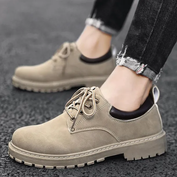 Men's Casual Suede Leather Work Shoes - Durable Lace-Up Ankle Boots for Outdoor and Daily Wear