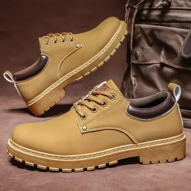 Men's Casual Suede Leather Work Shoes - Durable Lace-Up Ankle Boots for Outdoor and Daily Wear