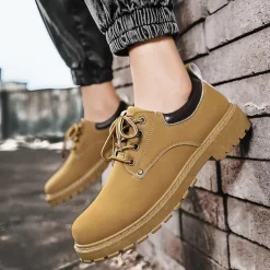 Men's Casual Suede Leather Work Shoes - Durable Lace-Up Ankle Boots for Outdoor and Daily Wear