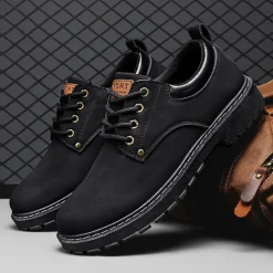 Men's Casual Suede Leather Work Shoes - Durable Lace-Up Ankle Boots for Outdoor and Daily Wear