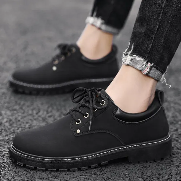 Men's Casual Suede Leather Work Shoes - Durable Lace-Up Ankle Boots for Outdoor and Daily Wear