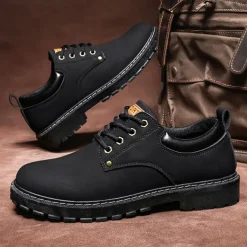 Men's Casual Suede Leather Work Shoes - Durable Lace-Up Ankle Boots for Outdoor and Daily Wear