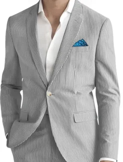 Men's Casual Suits Notch Lapel Black Sky Blue Fashion Lightweight Solid Colored Standard Fit 2 Piece Single Breasted One-button