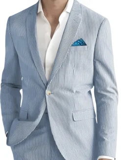 Men's Casual Suits Notch Lapel Black Sky Blue Fashion Lightweight Solid Colored Standard Fit 2 Piece Single Breasted One-button