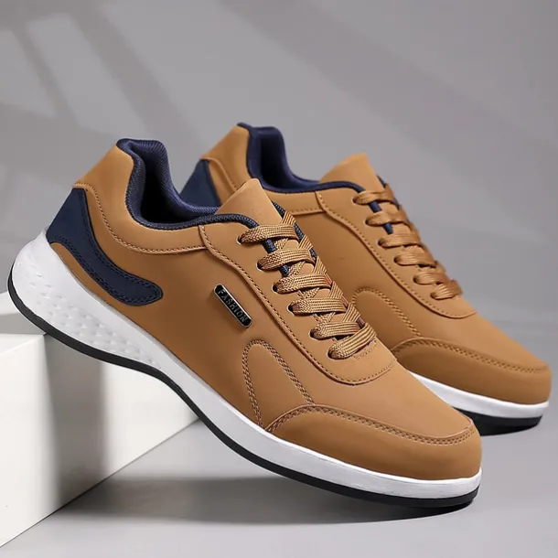 Men's Casual Tan Athletic Sneakers with Cushioned Sole and Lace-Up Design – Comfortable Everyday Walking Shoes