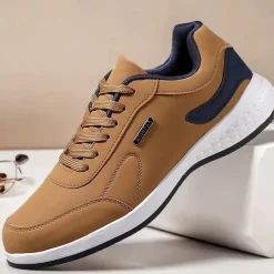 Men's Casual Tan Athletic Sneakers with Cushioned Sole and Lace-Up Design – Comfortable Everyday Walking Shoes
