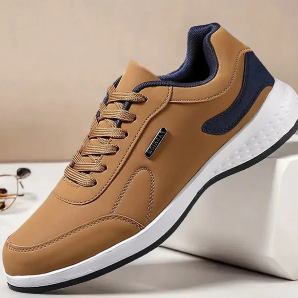 Men's Casual Tan Athletic Sneakers with Cushioned Sole and Lace-Up Design – Comfortable Everyday Walking Shoes