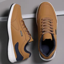 Men's Casual Tan Athletic Sneakers with Cushioned Sole and Lace-Up Design – Comfortable Everyday Walking Shoes