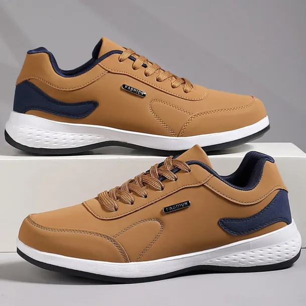 Men's Casual Tan Athletic Sneakers with Cushioned Sole and Lace-Up Design – Comfortable Everyday Walking Shoes