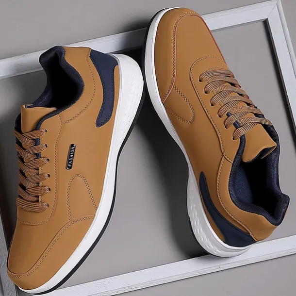 Men's Casual Tan Athletic Sneakers with Cushioned Sole and Lace-Up Design – Comfortable Everyday Walking Shoes