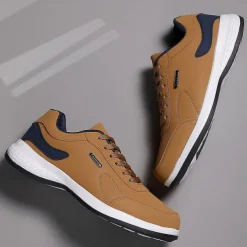 Men's Casual Tan Athletic Sneakers with Cushioned Sole and Lace-Up Design – Comfortable Everyday Walking Shoes