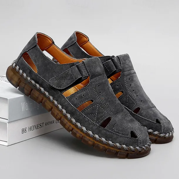 Men's Casual Tan Suede Sandals with Adjustable Velcro Strap, Breathable Design and Comfortable Sole – Perfect for Outdoor, Beach and Summer Activities