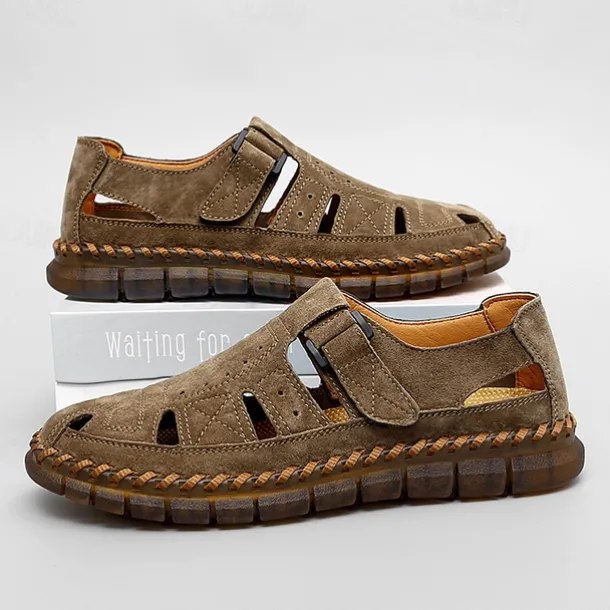 Men's Casual Tan Suede Sandals with Adjustable Velcro Strap, Breathable Design and Comfortable Sole – Perfect for Outdoor, Beach and Summer Activities