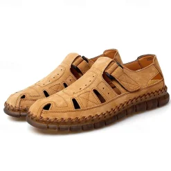 Men's Casual Tan Suede Sandals with Adjustable Velcro Strap, Breathable Design and Comfortable Sole – Perfect for Outdoor, Beach and Summer Activities