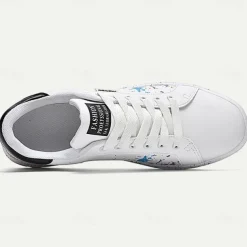 Men's Casual White Sneakers with Color Splash Design - Comfortable Fashionable Low-Top Lace-Up Shoes