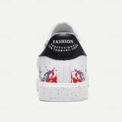 Men's Casual White Sneakers with Color Splash Design - Comfortable Fashionable Low-Top Lace-Up Shoes