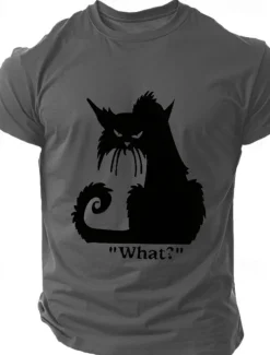 Men's Cat Halloween T Shirt Tee Top 100% Cotton Short Sleeve Graphic Shirt Black White Dark Grey Comfortable Tee Street Sports Outdoor Fashion Designer Clothing
