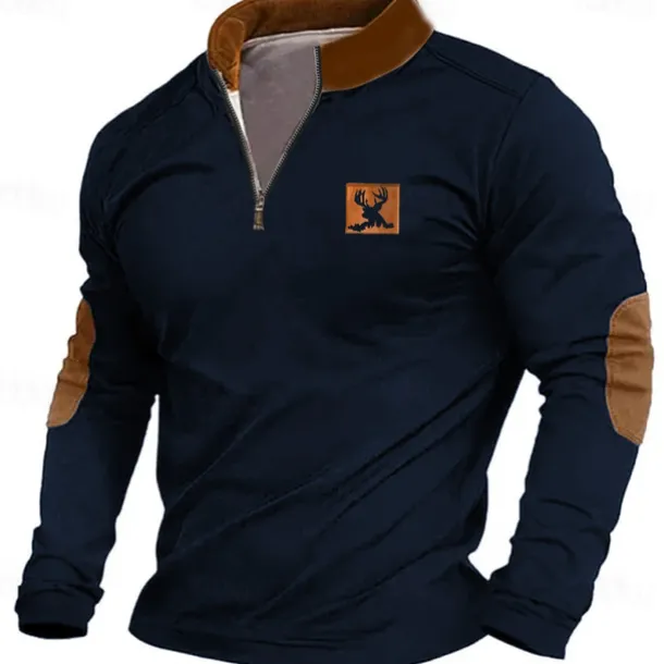 Men's Cattle Sweatshirt Zip Sweatshirt Long Sleeve Sweatshirt Quarter Zip Daily Basic Print Sports Outdoor Travel Zip Up Spring & Fall