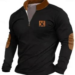 Men's Cattle Sweatshirt Zip Sweatshirt Long Sleeve Sweatshirt Quarter Zip Daily Basic Print Sports Outdoor Travel Zip Up Spring & Fall