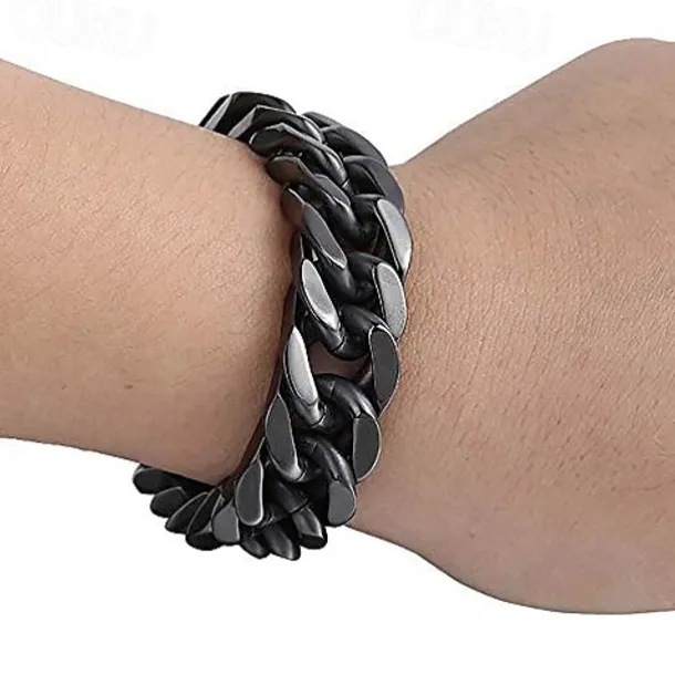 mens chain bracelet 316l stainless steel black punk double curb cuban rombo link 14mm fits 7inch wrist