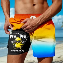 Men's Chick Funny Gradient Color Lined Shorts 2 in 1 Board Shorts Swim Shorts Mid Waist Hawaiian Vacation Beach Wear Side Pockets With Compression Liner Elastic Drawstring Waist Designer Clothing