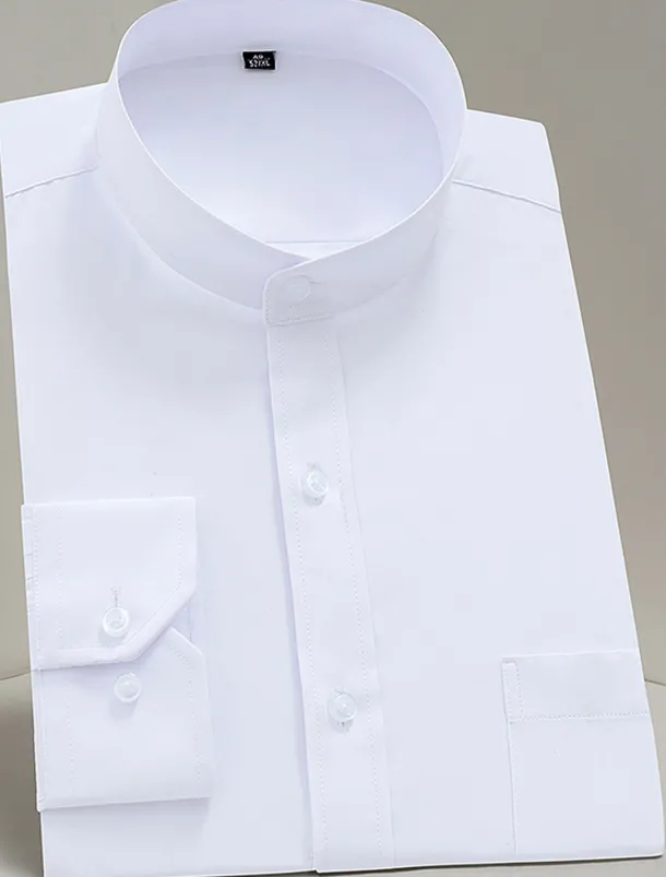 Men's Chinese Collar Shirt Mandarin Collar Shirt Dress Shirt Collared Shirt Button Up Shirt Plain Wedding Party Black White Navy Blue Long Sleeve Grandad Collar All Seasons Clothing Apparel Collared