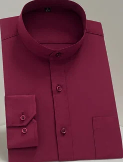 Men's Chinese Collar Shirt Mandarin Collar Shirt Dress Shirt Collared Shirt Button Up Shirt Plain Wedding Party Black White Navy Blue Long Sleeve Grandad Collar All Seasons Clothing Apparel Collared