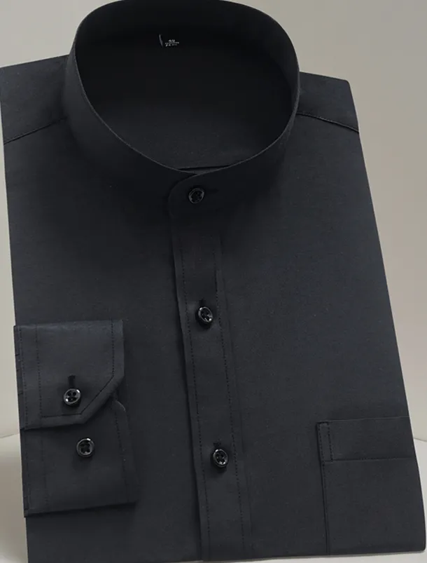 Men's Chinese Collar Shirt Mandarin Collar Shirt Dress Shirt Collared Shirt Button Up Shirt Plain Wedding Party Black White Navy Blue Long Sleeve Grandad Collar All Seasons Clothing Apparel Collared